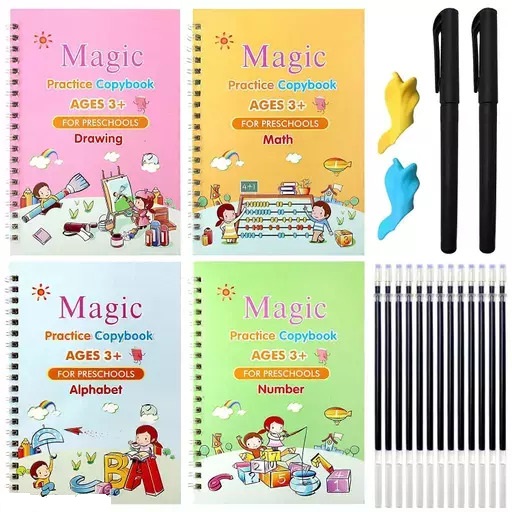 எழுத்துக்கள் தானாக மறையும் மேஜிக்கல் நகல் புத்தகம், 4 PCS Magic Practice Copy Bo