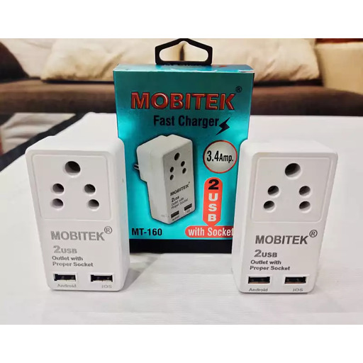 Mobitek fast charger mt-160 3.4amp 2way USB port with plug point