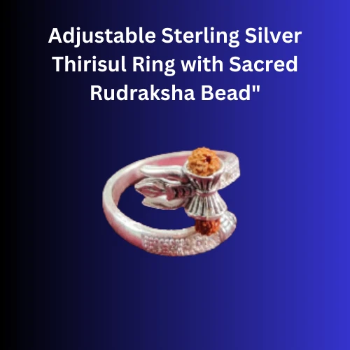 "Adjustable Sterling Silver Thirisul Ring with Sacred Rudraksha Bead"