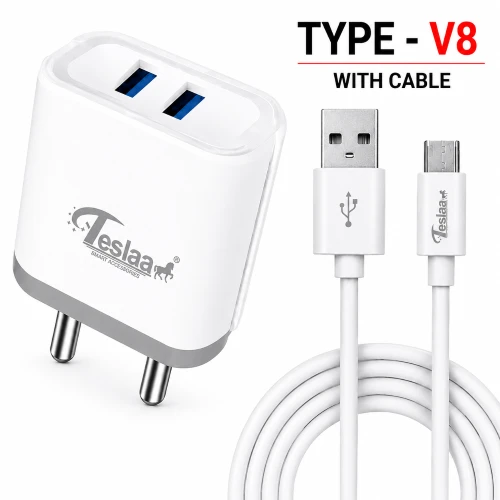 TesLaa TS-424 3.4A Dual USB Fast Charger with Type-V8 Cable